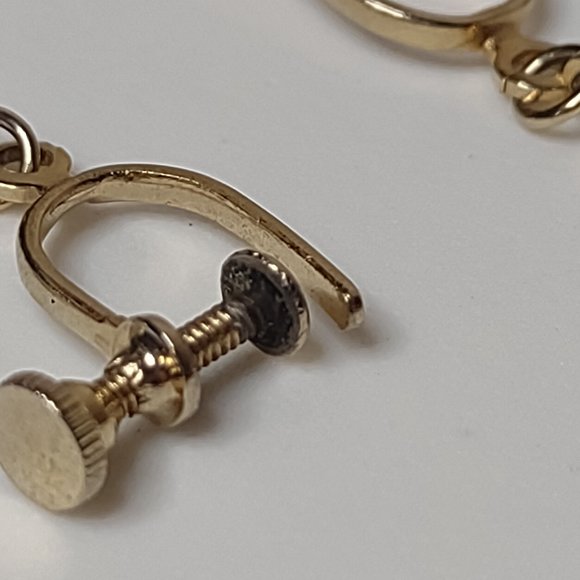 Gold Tone And White Bead Screw On Dangle Earrings - Picture 8 of 12